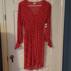 Red with flowers long sleeved Gap dress